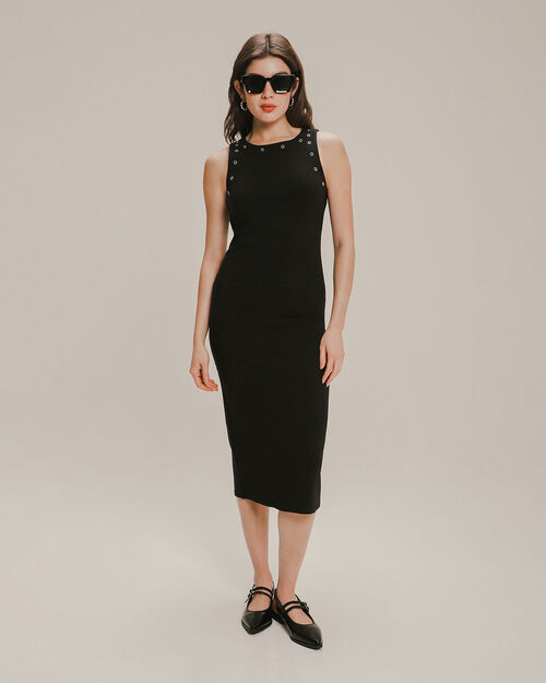 Vestido Midi Ojales Metálicos